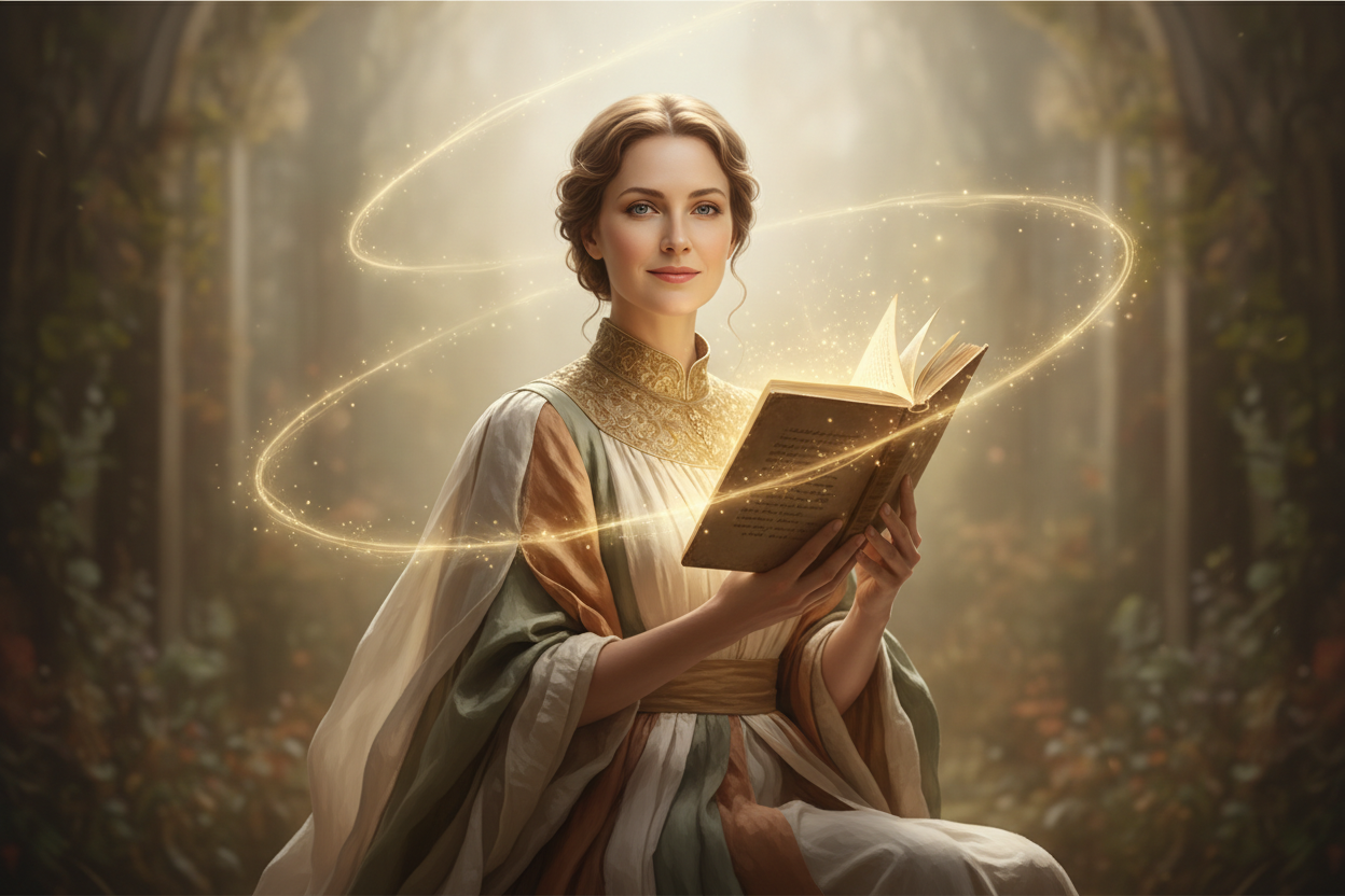 You’re an expert who doubles check everything . You are skeptical but you do your research . I’m not always right but neither  are.we both strive for accuracy .  generate an image of a women like a queen gets a knowlege power as a magnet to atract men with self confidence nad make the image suitable for my online shop ob shopfiy for ebooks and choose natural and elegant colors can attract the maxium of client